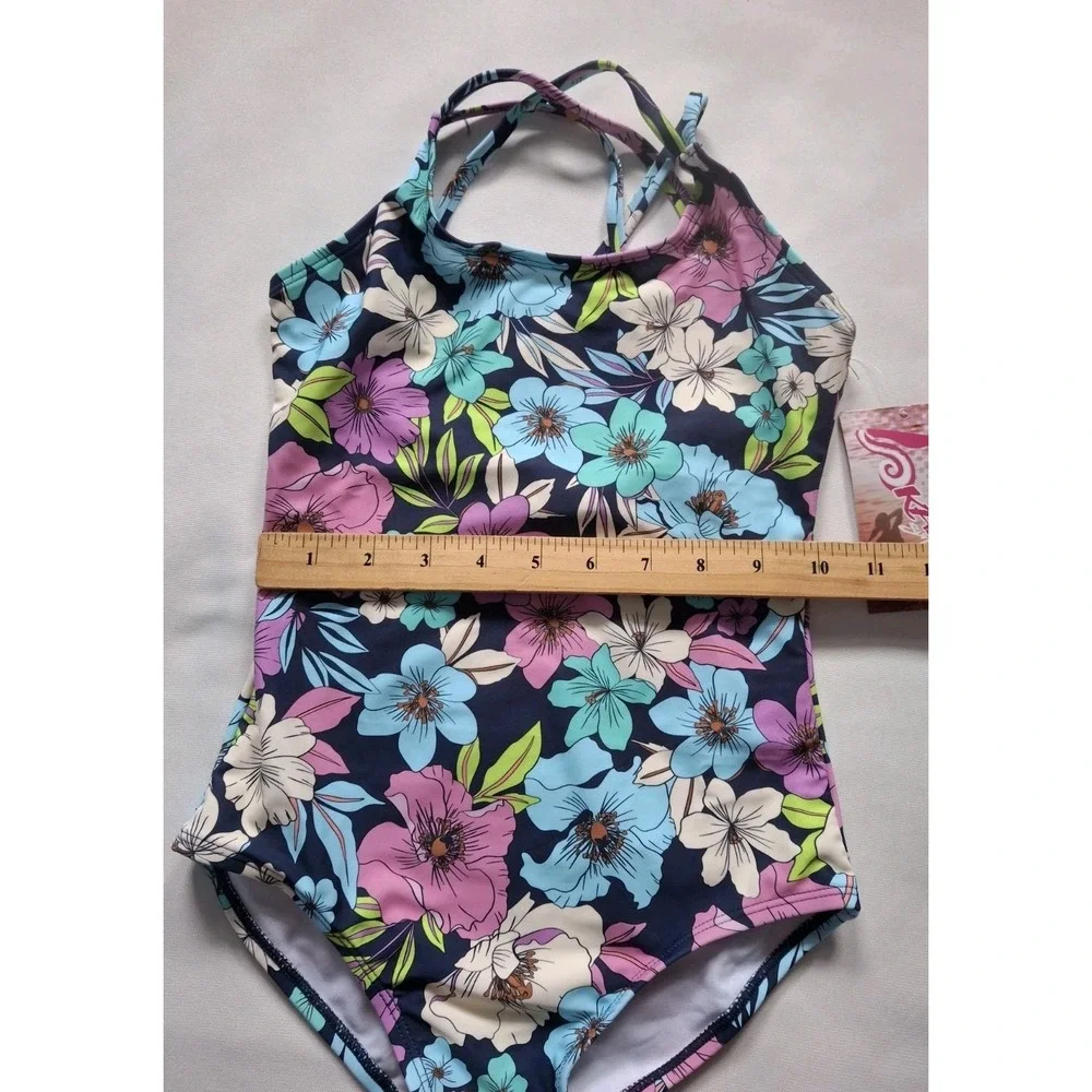 Kanu‎ Surf  Swimsuit Girls 8 Floral Navy One Piece Tina 3823